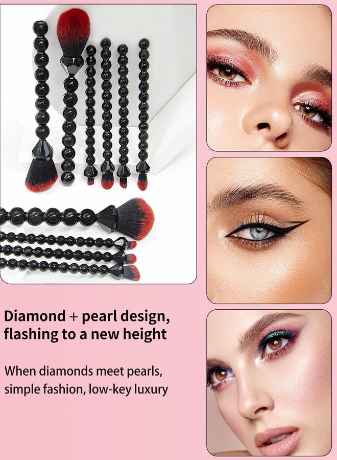 COSHINE Unique Diamond and Pearl Design Makeup Brush Set, 10pcs Cute and Full Complete Powder, Concealer, Blush, Eye Shadow Cosmetic Brushes Kit (BLACK) - Image 4